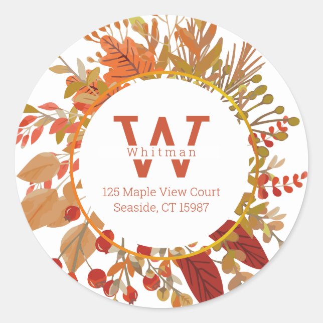 Fall Foliage Return Address Classic Round Sticker (Front)