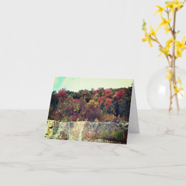 Fall Foliage Rock Cliff Customisable Note Card (Yellow Flower)