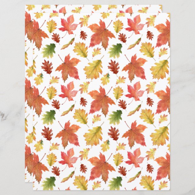 Fall Foliage Scrapbook Paper in White (Front/Back)