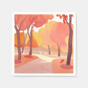 Fall Foliage Stroll Abstract Watercolor Napkin