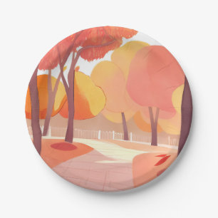 Fall Foliage Stroll Abstract Watercolor Paper Plate