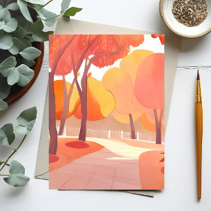 Fall Foliage Stroll Abstract Watercolor Postcard
