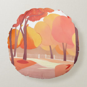 Fall Foliage Stroll   Abstract Watercolor Round Cushion