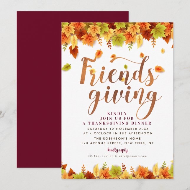 Fall foliage thanksgiving dinner invitation (Front/Back)