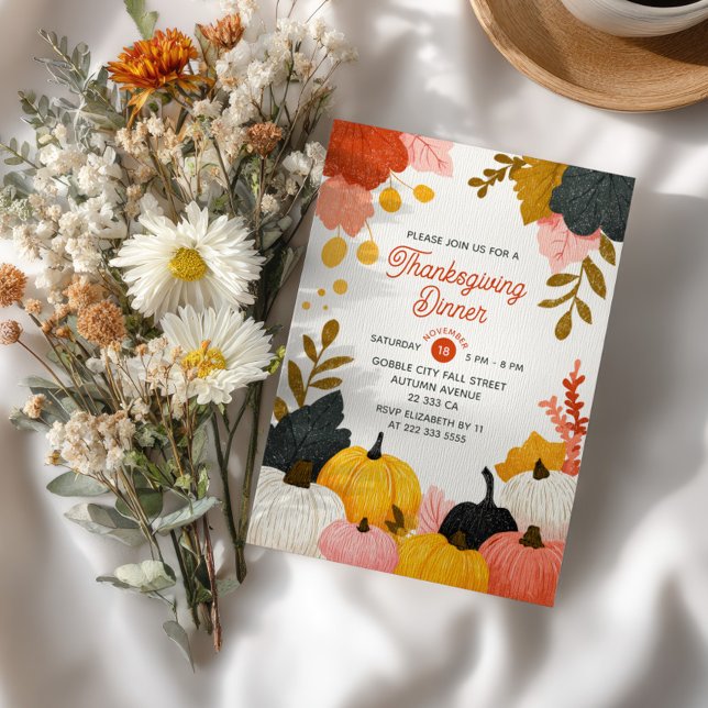 Fall Foliage Vibrant Pumpkins Thanksgiving Dinner  Invitation (Creator Uploaded)