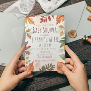 Fall Foliage Watercolor Autumn Baby Shower Invitation