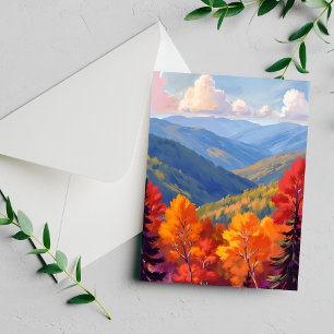 Fall Foliage   Watercolor Mountain Landscape Card