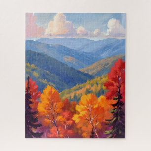 Fall Foliage   Watercolor Mountain Landscape Jigsaw Puzzle