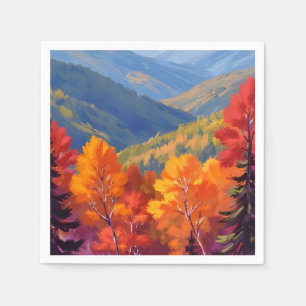 Fall Foliage Watercolor Mountain Landscape Napkin