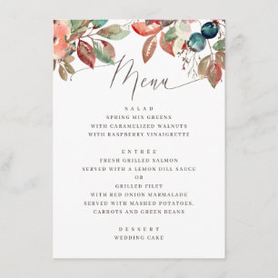Fall Foliage Watercolor Wedding Autumn Leaves Menu