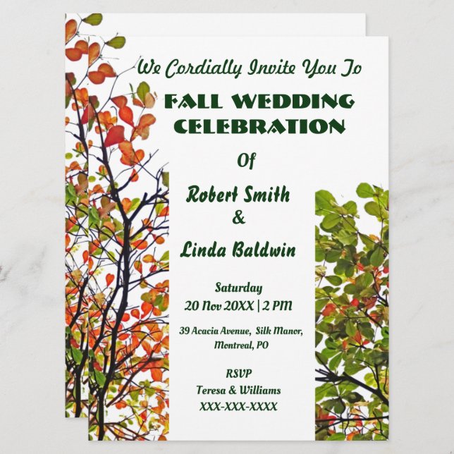 Fall Foliage Wedding Invitation (Front/Back)
