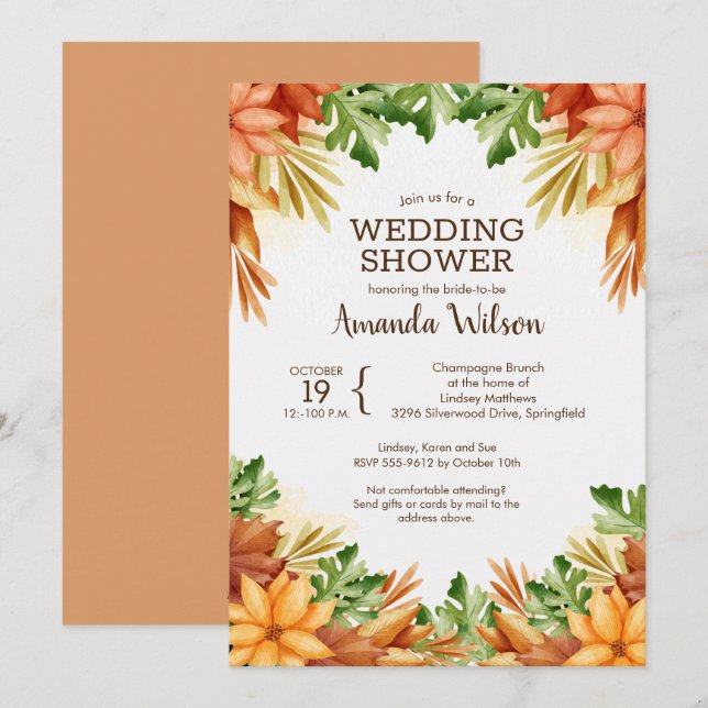 Fall Foliage Wedding Shower Invitations (Front/Back)