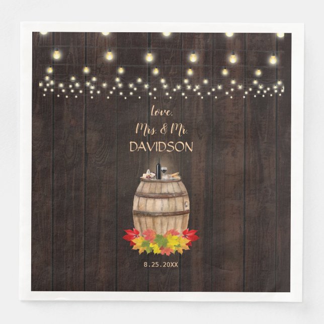 Fall Foliage Wine Barrel Vineyard Wedding Napkin (Front)