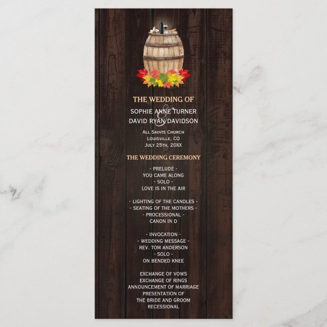 Fall Foliage Wine Barrel Vineyard Wedding Program Programme (Front)