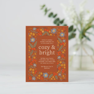 Fall Folksy Floral Frame Autumn Party Invitation Postcard
