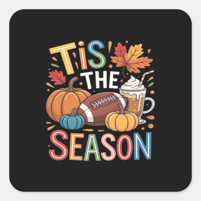 Fall Football Autumn Pumpkin Coffee Lover Square Sticker (Front)