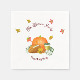 Fall Football Pumpkin Latte Watercolor Napkin