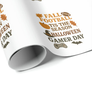 Fall Football Tis The Season Halloween Gamer Day Wrapping Paper
