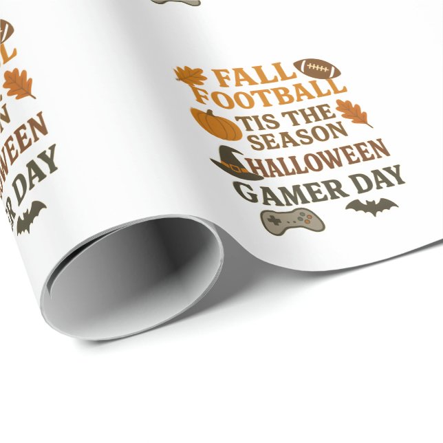 Fall Football Tis The Season Halloween Gamer Day Wrapping Paper (Roll Corner)