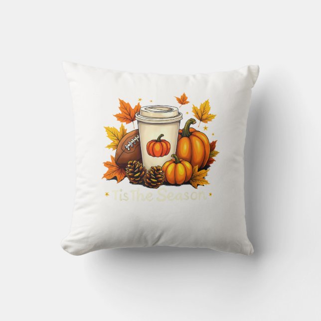 Fall Football Tis The Season Pumpkin Autumn Coffee Cushion (Front)