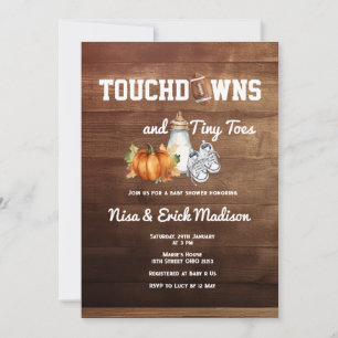 Fall Football Touchdown Tiny Toes Baby Shower Invitation