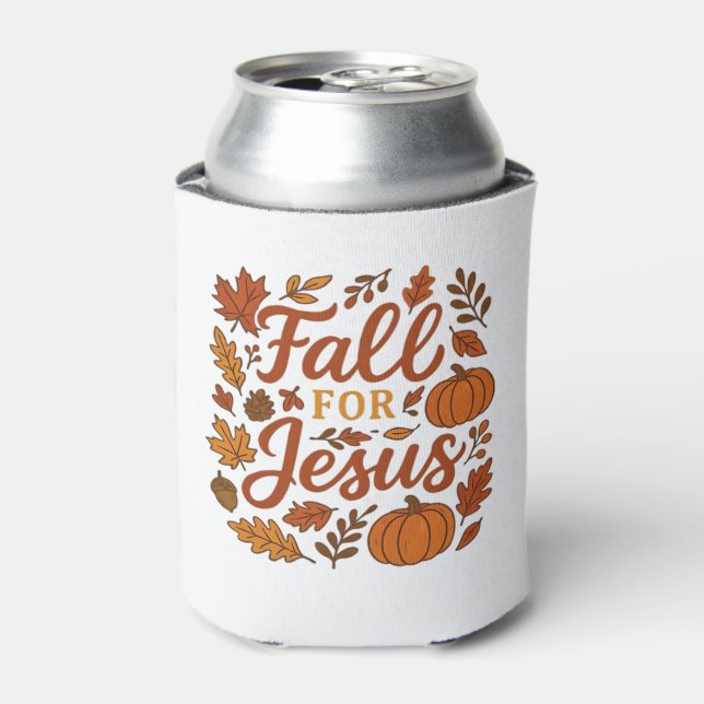 Fall For Jesus Autumn Pumpkin Christian Faith Clas Can Cooler (Can Front)