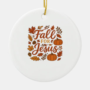 Fall For Jesus Autumn Pumpkin Christian Faith Clas Ceramic Tree Decoration