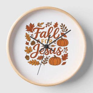 Fall For Jesus Autumn Pumpkin Christian Faith Clas Clock