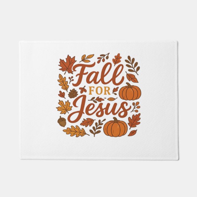 Fall For Jesus Autumn Pumpkin Christian Faith Clas Doormat (Front)