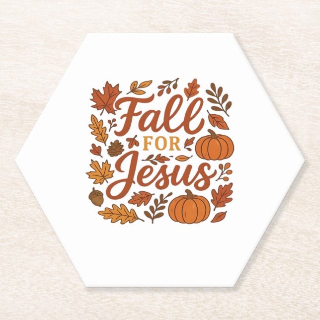 Fall For Jesus Autumn Pumpkin Christian Faith Clas Paper Coaster (Front)