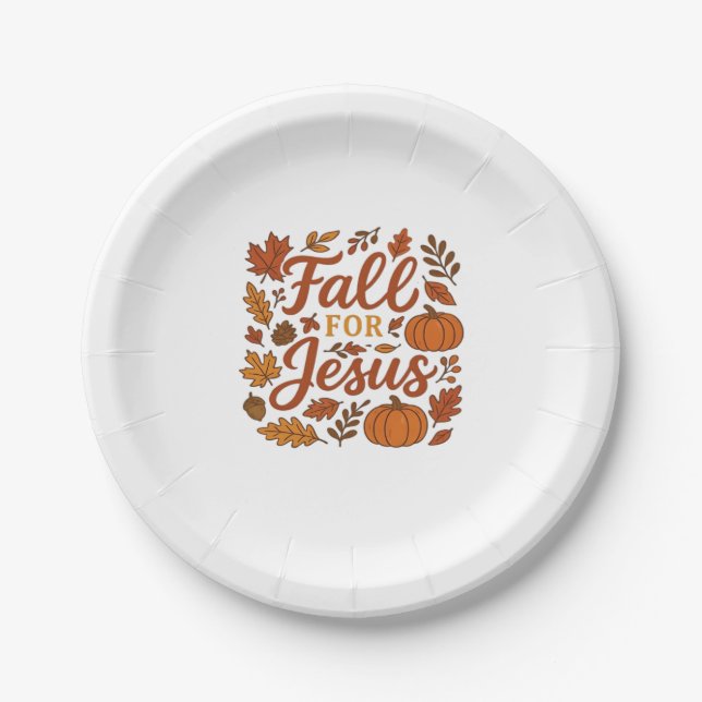 Fall For Jesus Autumn Pumpkin Christian Faith Clas Paper Plate (Front)