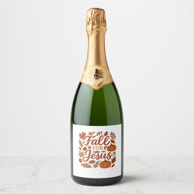 Fall For Jesus Autumn Pumpkin Christian Faith Clas Sparkling Wine Label (Front)