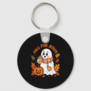 Fall For Jesus Christian Autumn Cute Ghost Pumpkin Key Ring