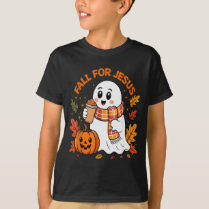 Fall For Jesus Christian Autumn Cute Ghost Pumpkin T-Shirt