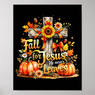 Fall For Jesus Christian Pumpkin Autumn Cross Poster