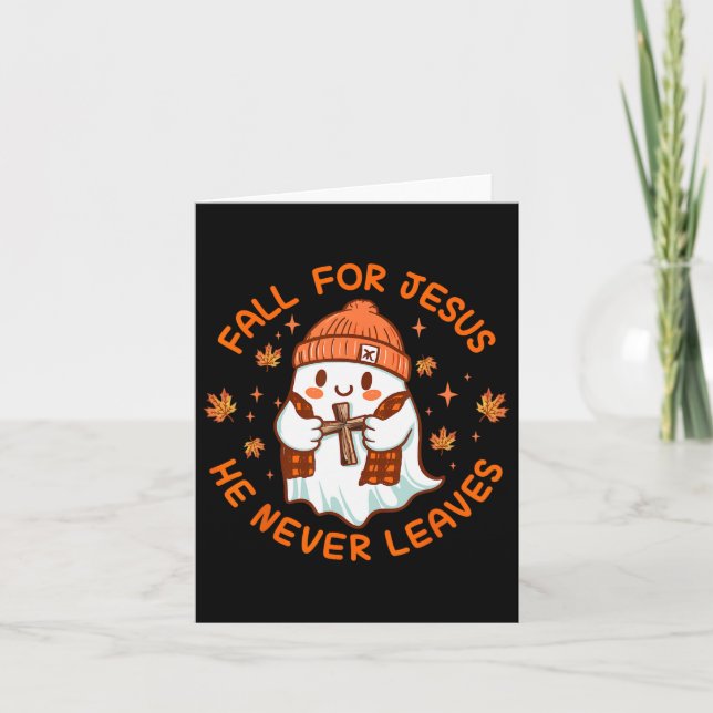 Fall For Jesus He Never Leave Cute Ghost Retro Hal Card (Front)