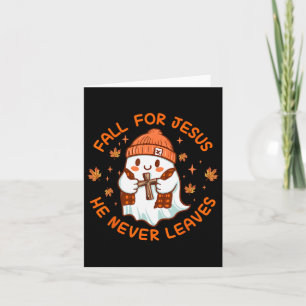 Fall For Jesus He Never Leave Cute Ghost Retro Hal Card