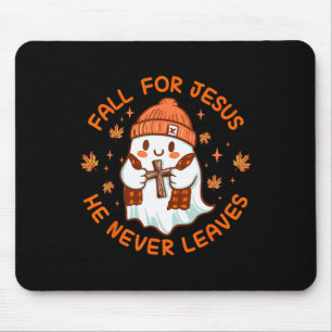 Fall For Jesus He Never Leave Cute Ghost Retro Hal Mouse Mat