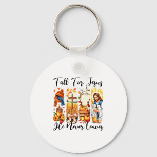 Fall For Jesus He Never Leaves Autumn Christan Men Key Ring