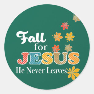 Fall for Jesus He Never Leaves Christian Polka Dot Classic Round Sticker