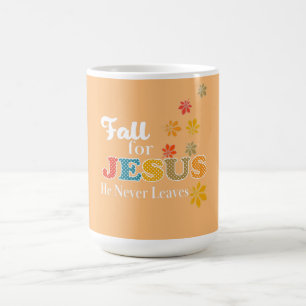 Fall for Jesus He Never Leaves Christian Polka Dot Coffee Mug