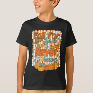 Fall For Jesus He Never Leaves Coquette Bow Autumn T-Shirt