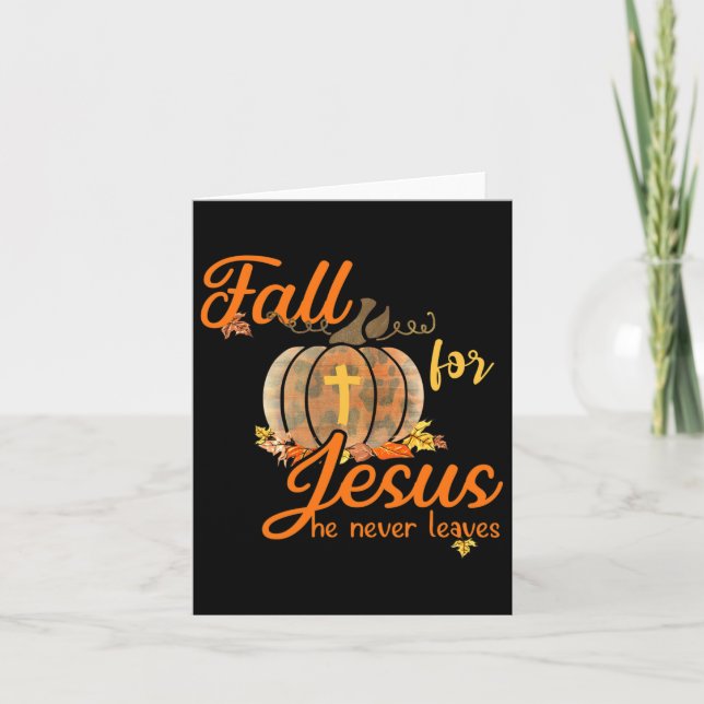 Fall For Jesus He Never Leaves Leopard Pumpkin Chr Card (Front)