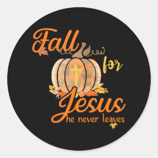 Fall For Jesus He Never Leaves Leopard Pumpkin Classic Round Sticker