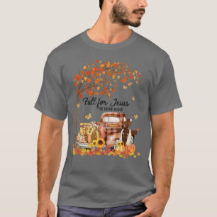 Fall For Jesus He Never Leaves Plaid Truck Pumpkin T-Shirt