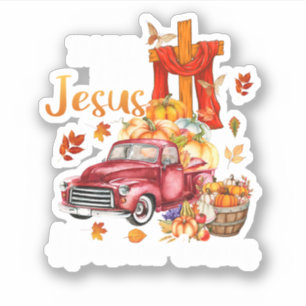 Fall For Jesus He Never Leaves Pumpkin Red Trucks 