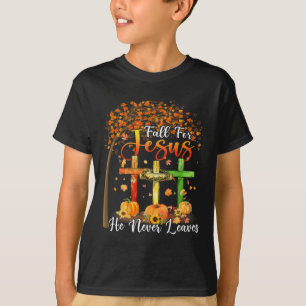 Fall For Jesus He Never Leaves Pumpkin Thanksgivin T-Shirt