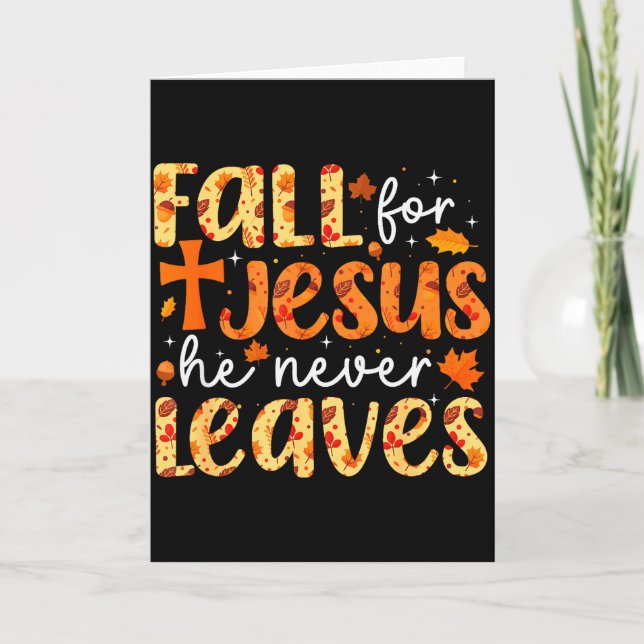 Fall For Jesus He Never Leaves Retro Autumn Thanks Card (Front)