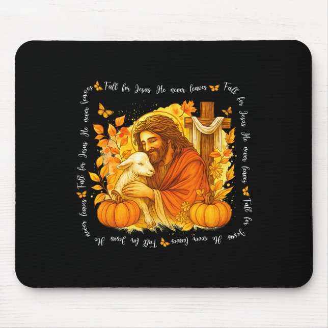 Fall For Jesus He Never Leaves Retro Thanksgiving  Mouse Mat (Front)