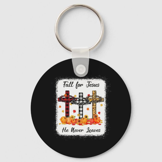 Fall For Jesus He Never Leaves Thanksgiving Pumpki Key Ring (Front)